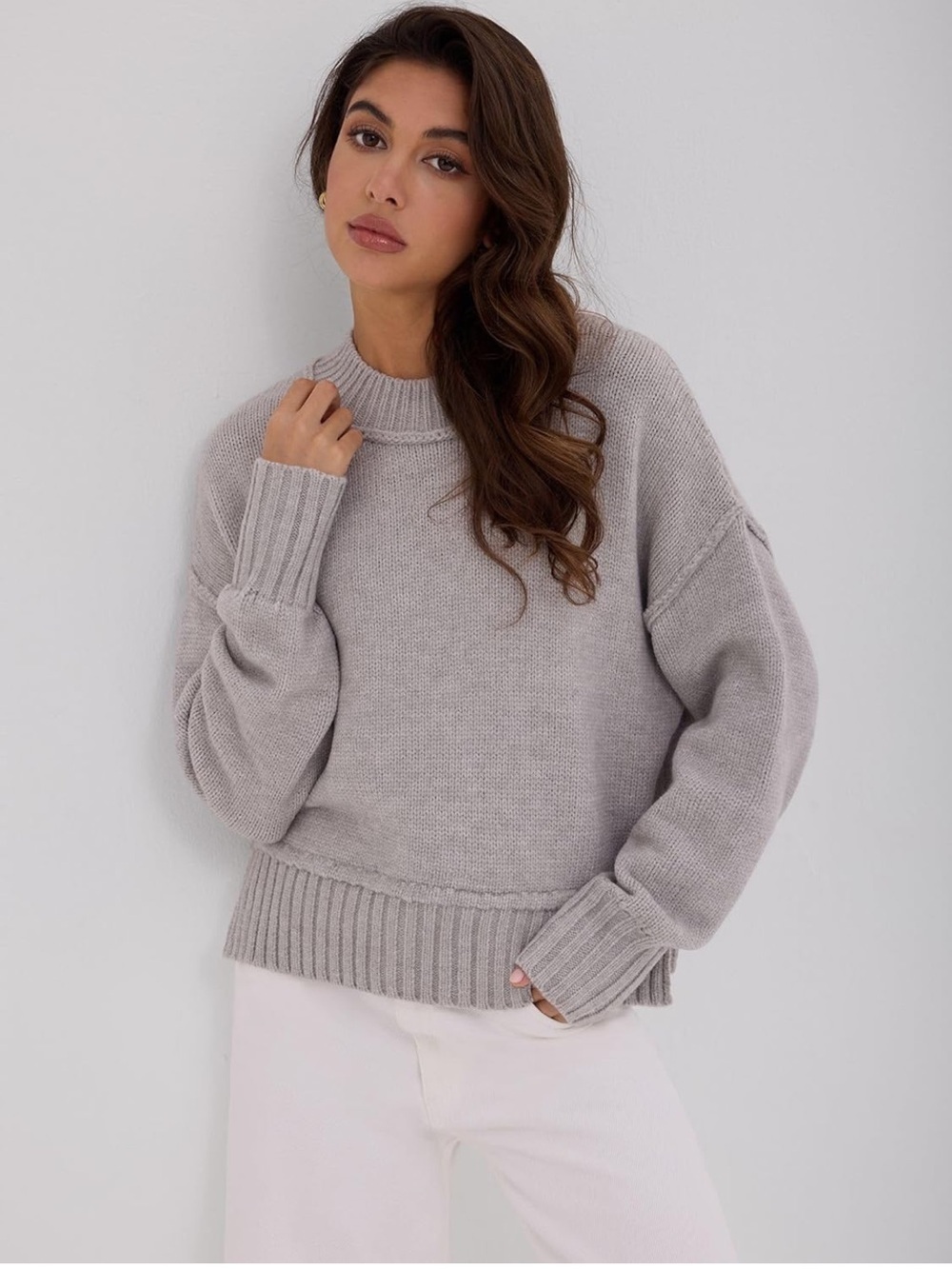 NWT Zaful Soft Ribbed Crewneck Sweater - Light Gray Medium